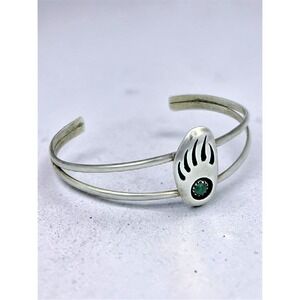 Navajo Sterling Silver Bear Paw Malachite Cuff Bracelet — Pearlene Spencer